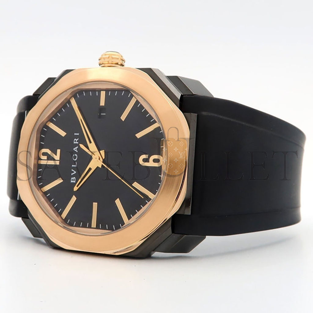 b*l*ai octo 18k rose gold & black steel black dial 41mm auT0matic rubber 102485